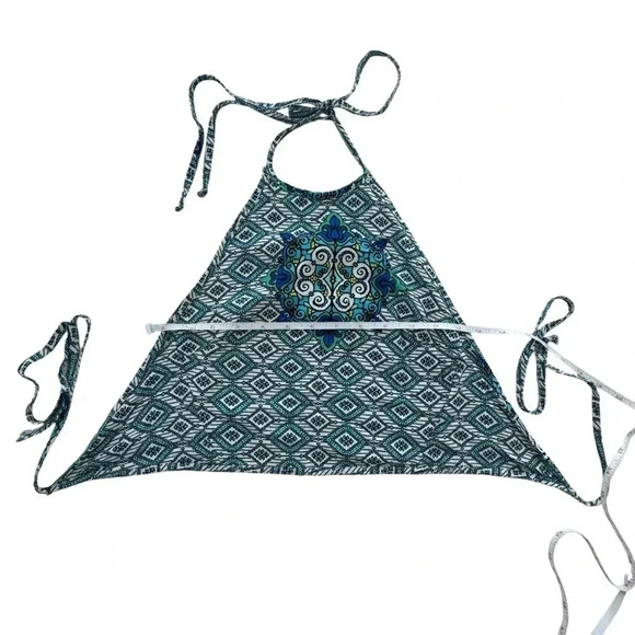 PacSun Blue and White geometric boho halter backless shirt Top Small - Picture 8 of 8